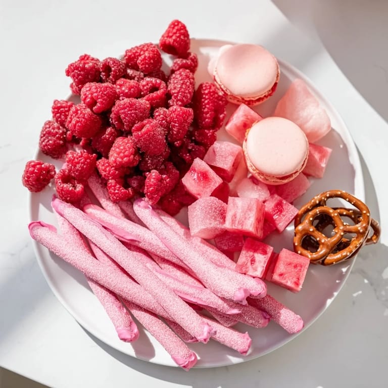 Close-up of a festive Baby Reveal snack board showcasing sweet and savory snacks for guests.