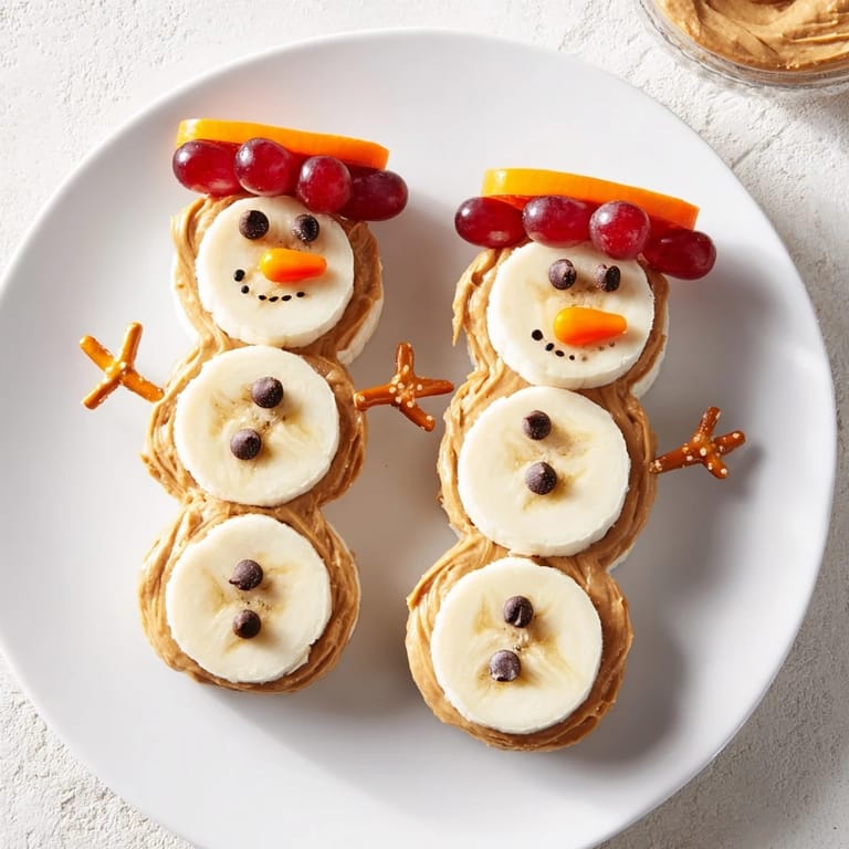 Holiday fun! These easy-to-make Banana Peanut Butter Snowmen are a healthy, kid-friendly treat.