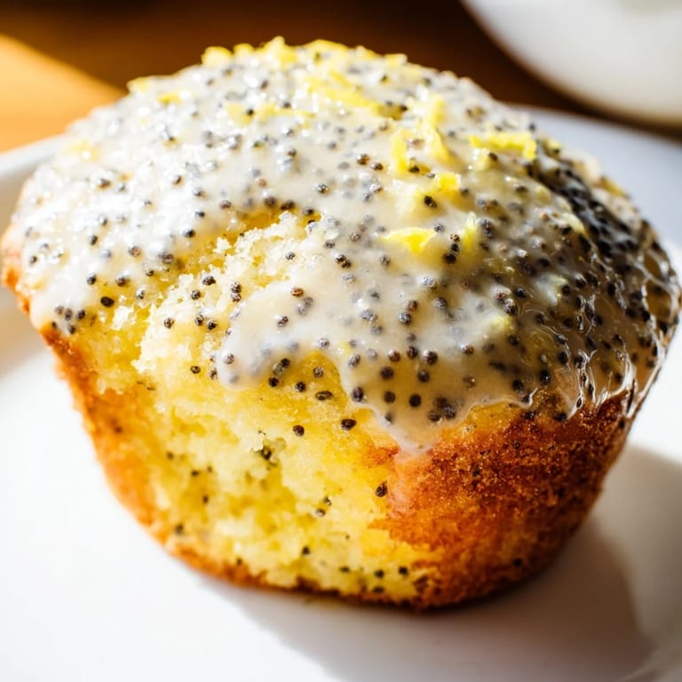 Freshly baked lemon poppy seed muffins, showcasing the bright lemon zest, ready to be drizzled with glaze.