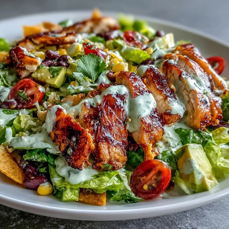Enjoy a vibrant Honey Lime Chicken Taco Salad with grilled chicken, corn, black beans, and creamy avocado on crisp romaine.