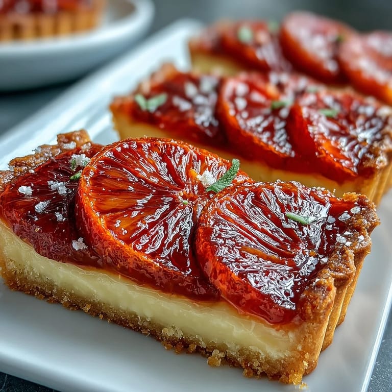 Serve these Blood Orange Tarts on a light wood table, with a glass of rosé and a sprinkle of orange zest nearby.