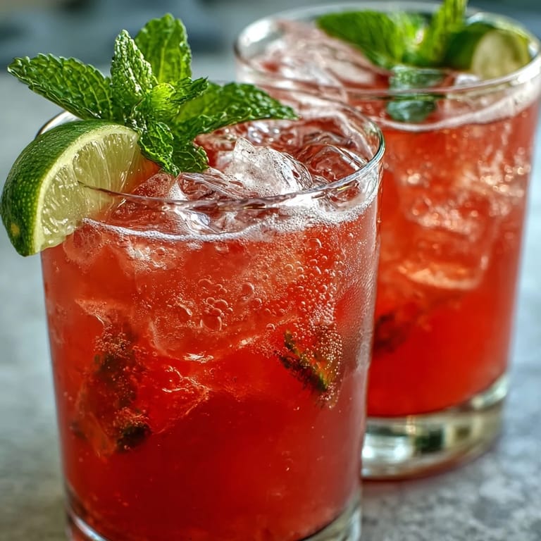 Two chilled glasses of Guava Juice With Sparkling Water, creating a bubbly tropical spritzer perfect for hot summer sipping.