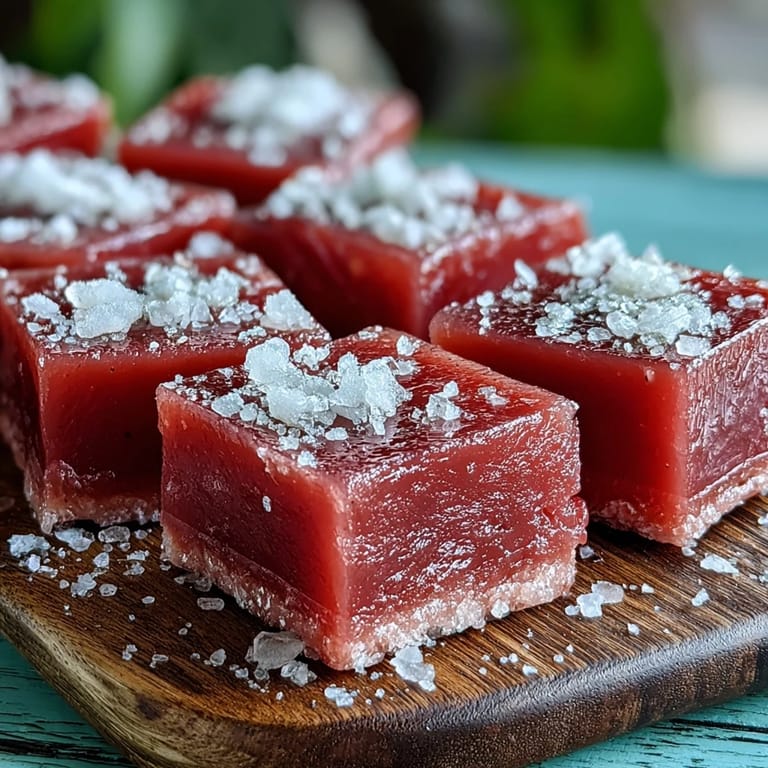 Homemade Guava Cheese cooling on parchment, showing off its vibrant pink hue and tangy sweetness.