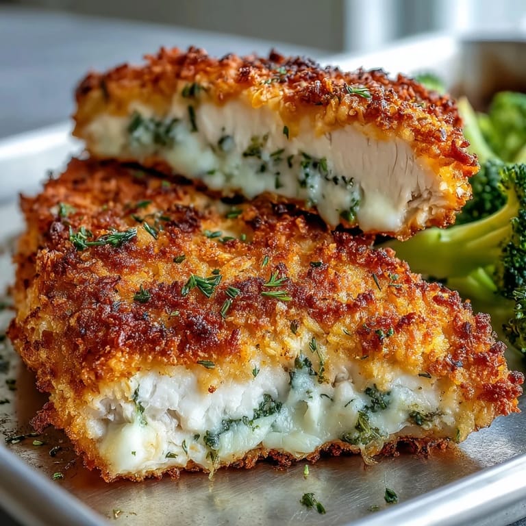 Succulent chicken breasts with a crunchy Parmesan topping and crisp-tender broccoli, served hot from the oven on a lined baking sheet.