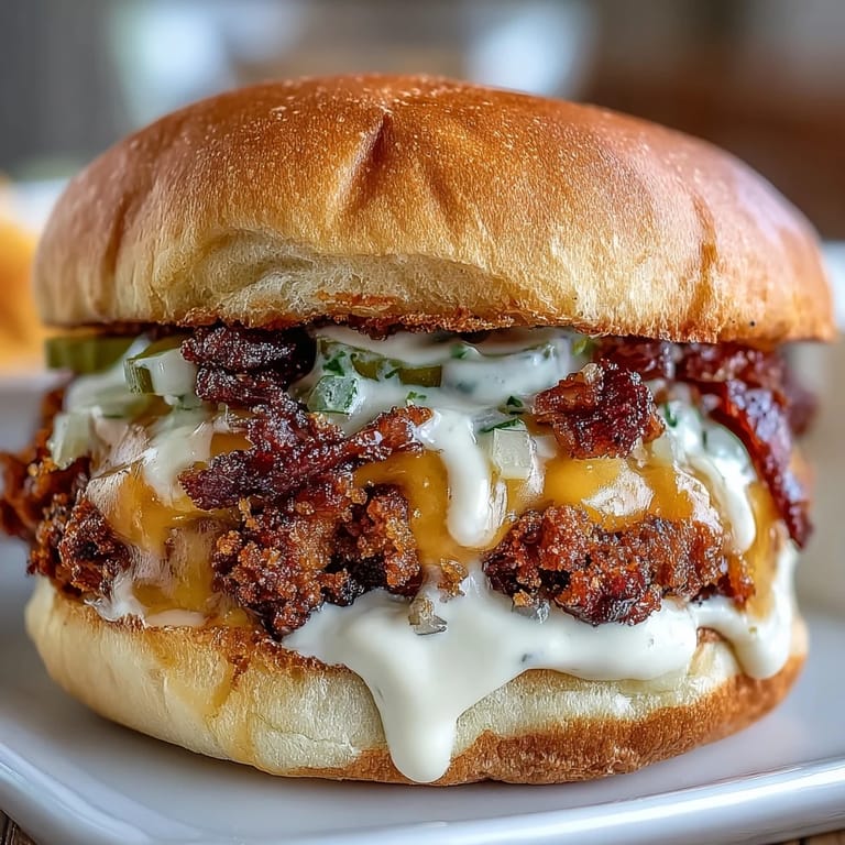 Crispy-edged beef patties topped with tangy pickles and special sauce, served on soft slider buns for a delicious bite-sized burger treat.