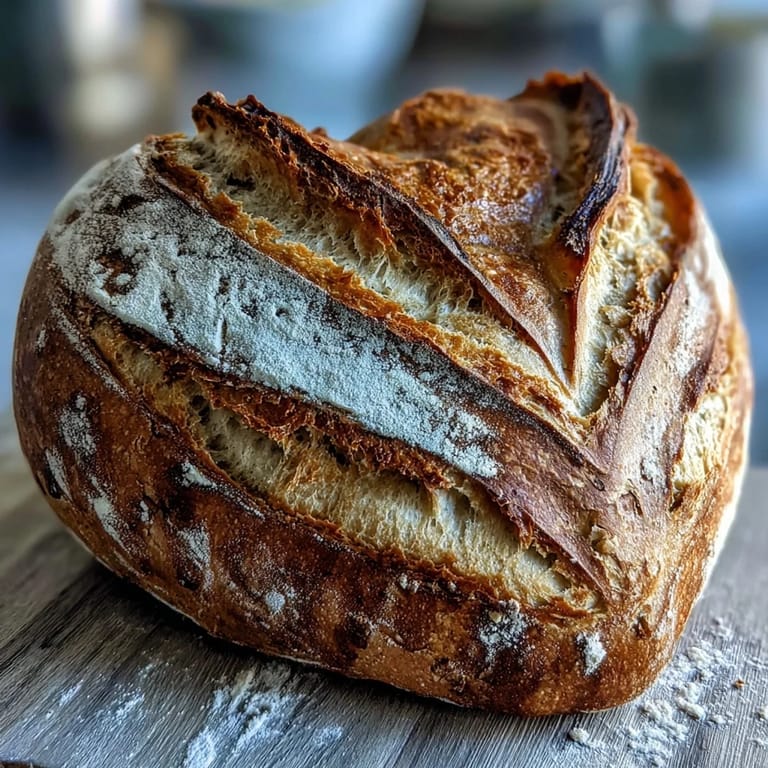 Heart-shaped sourdough loaf with decorative flour patterns.