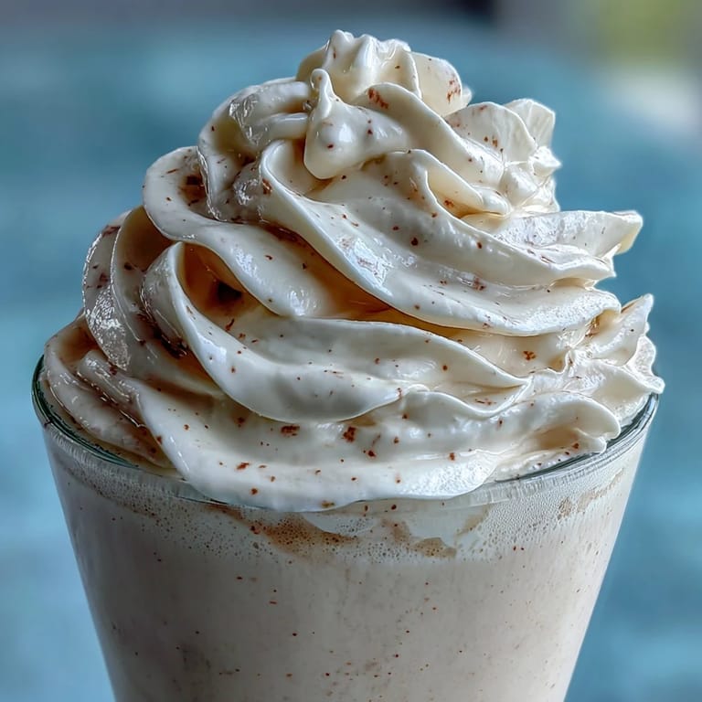 High-protein vanilla bean frappuccino made with Greek yogurt, almond milk, and a hint of honey for natural sweetness.  