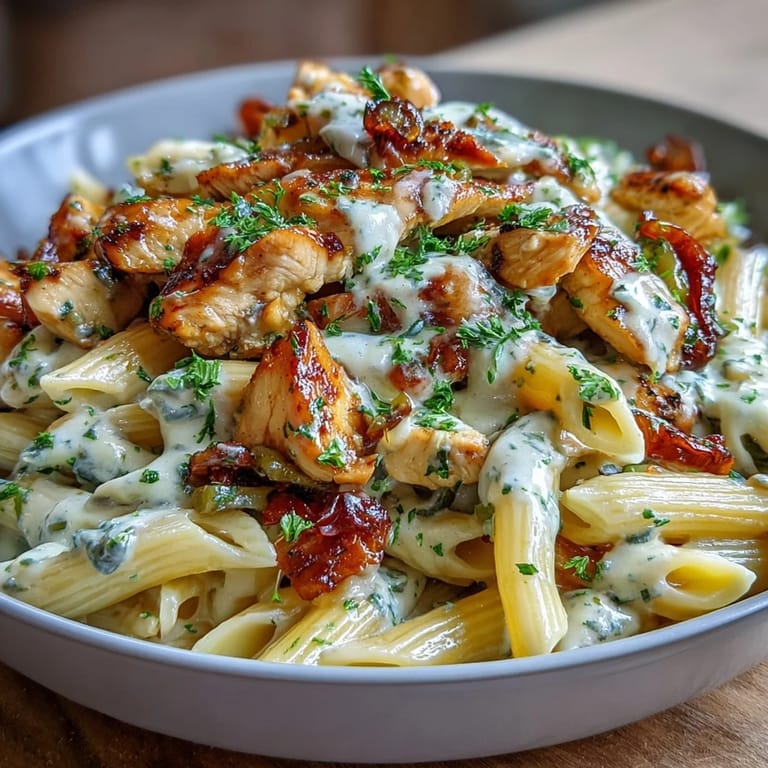 A hearty bowl of Mississippi Chicken Pasta, slow-cooked to perfection with creamy sauce and zesty peppers.