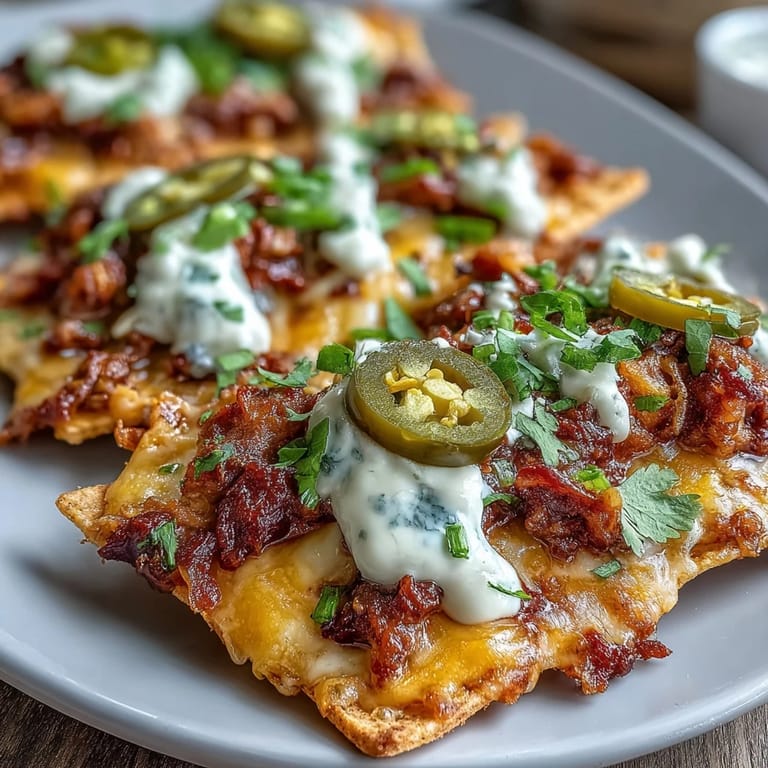 Game-day favorite: Loaded Baseball Nachos piled high with spicy jalapeños, rich cheese sauce, and seasoned ground beef.