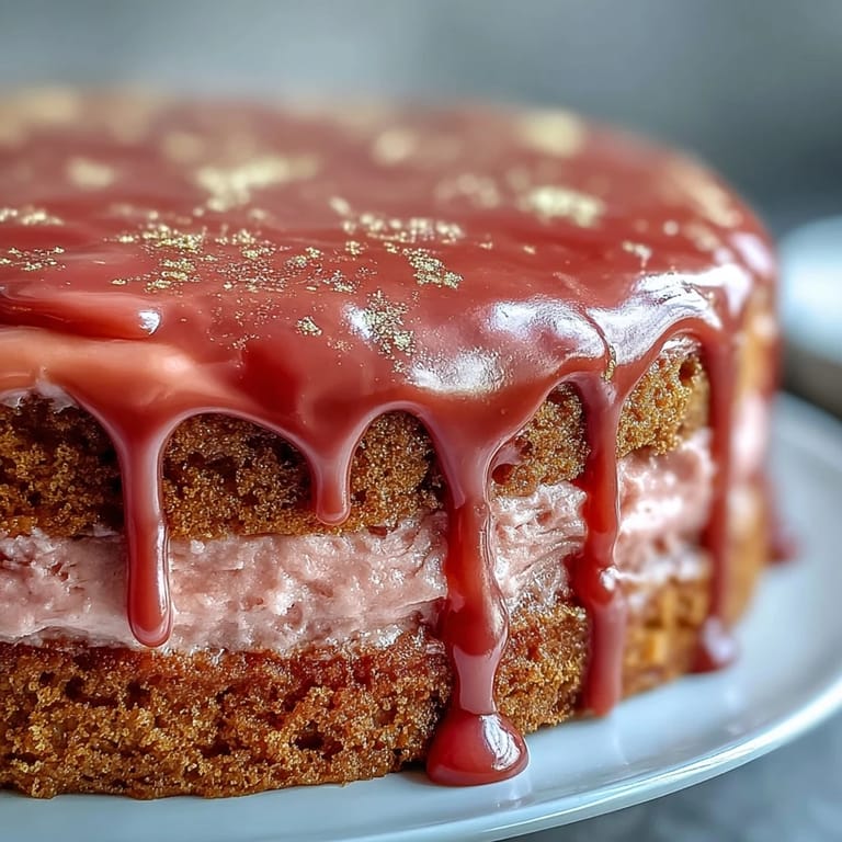 Delicate pink Rosé Velvet Cake with elegant gold accents, perfect for celebrations.