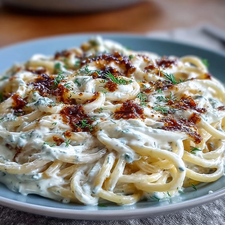 A vibrant plate of Turkish Yogurt Pasta with Paprika Butter, fresh herbs sprinkled.