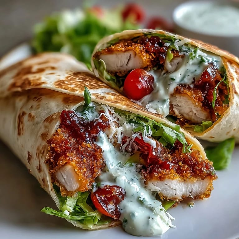 Golden Crispy Chicken Buldak Caesar Wrap, a delicious handheld meal.