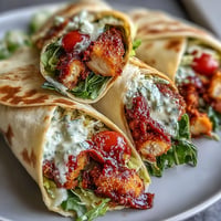 Spicy Crispy Chicken Buldak Caesar Wrap bursting with flavor.
